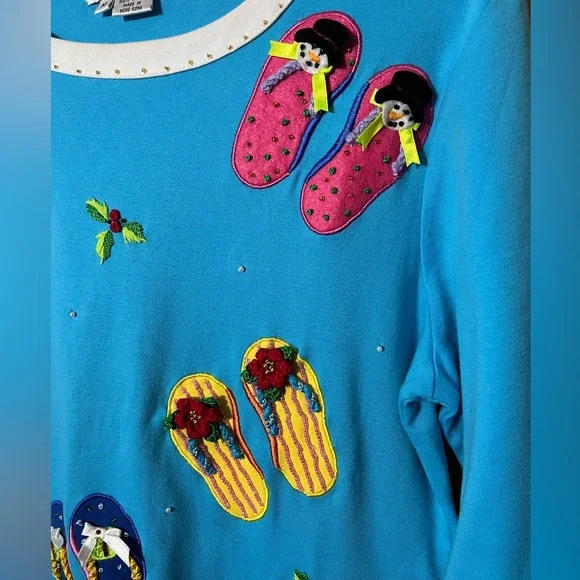 Vintage Colorful Flip-Flop Embroidered Sweater - Picture 4 of 14